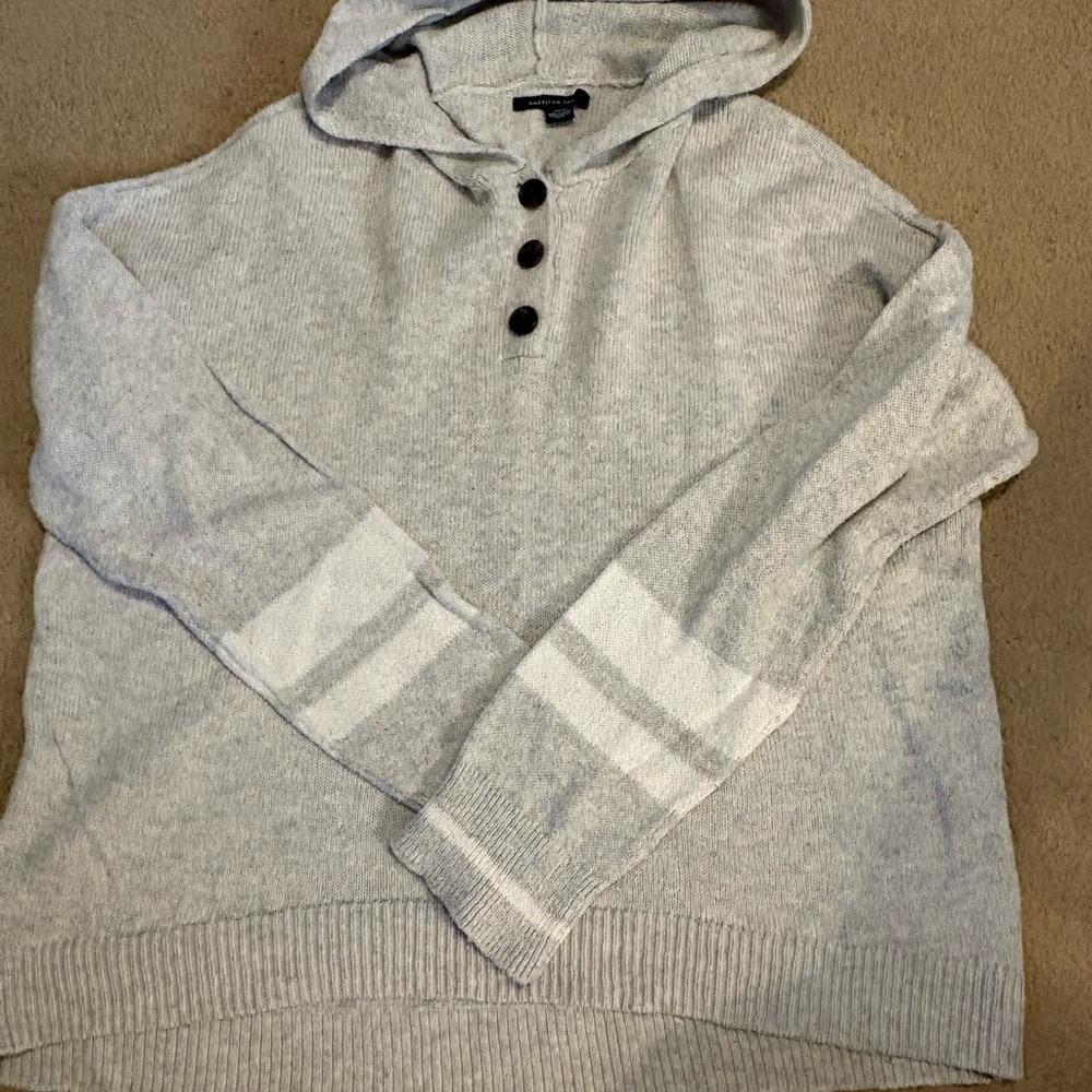 American Eagle Outfitters Light Gray Hooded Sweater